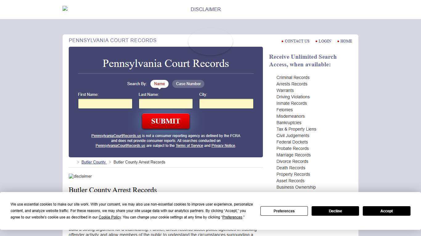 Butler County Arrest Records | PennsylvaniaCourtRecords.us