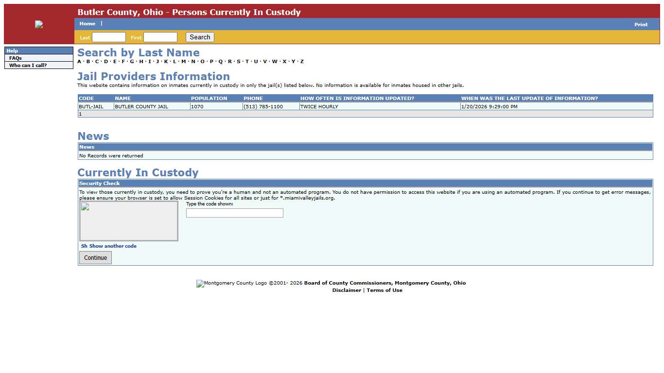 Butler County, Ohio - Persons Currently In Custody
