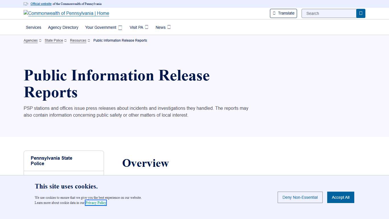Public Information Release Reports | State Police | Commonwealth of Pennsylvania
